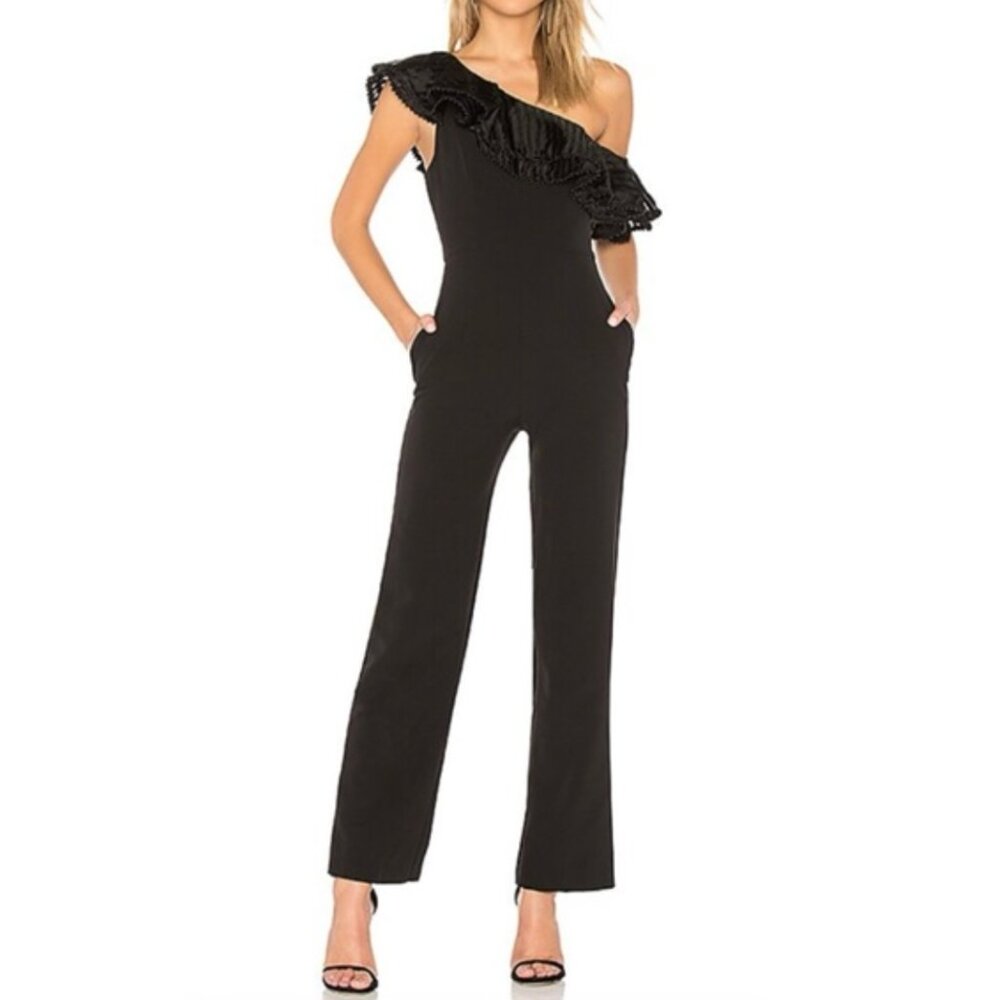 NWT REVOLVE X BY NBD Lula Jumpsuit Black Asymmetrical One Shoulder Event Small